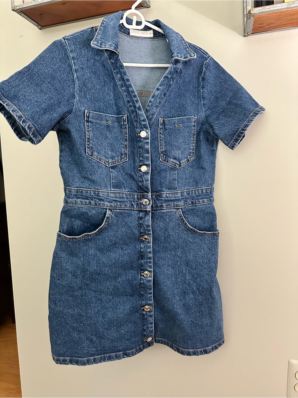 Zara Blue Denim Button-Front Casual Dress